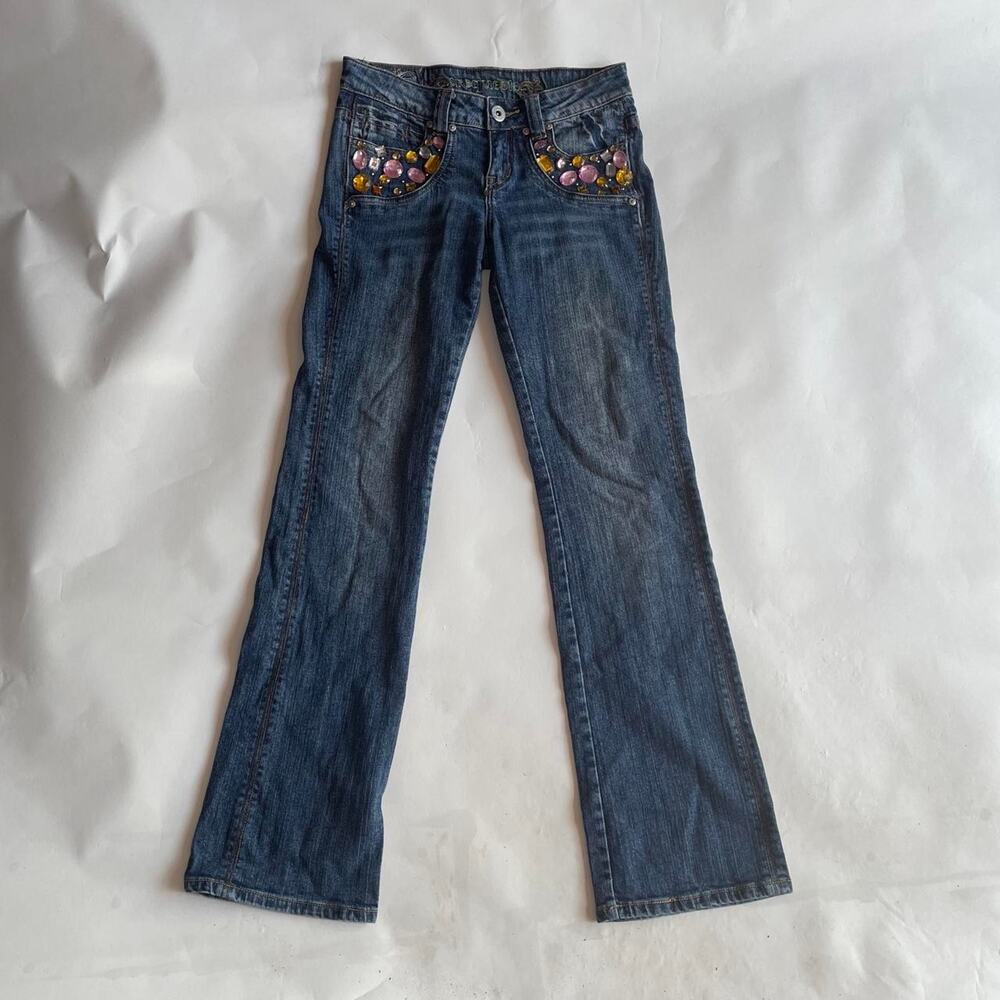 Y2K Low Rise Flare Embroidered Jeans 26 XS